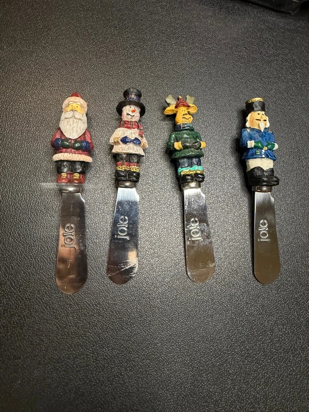 Joie Christmas Holiday Cheese Spreaders Set of 4 - Santa Snowman Reindeer Nutcra
